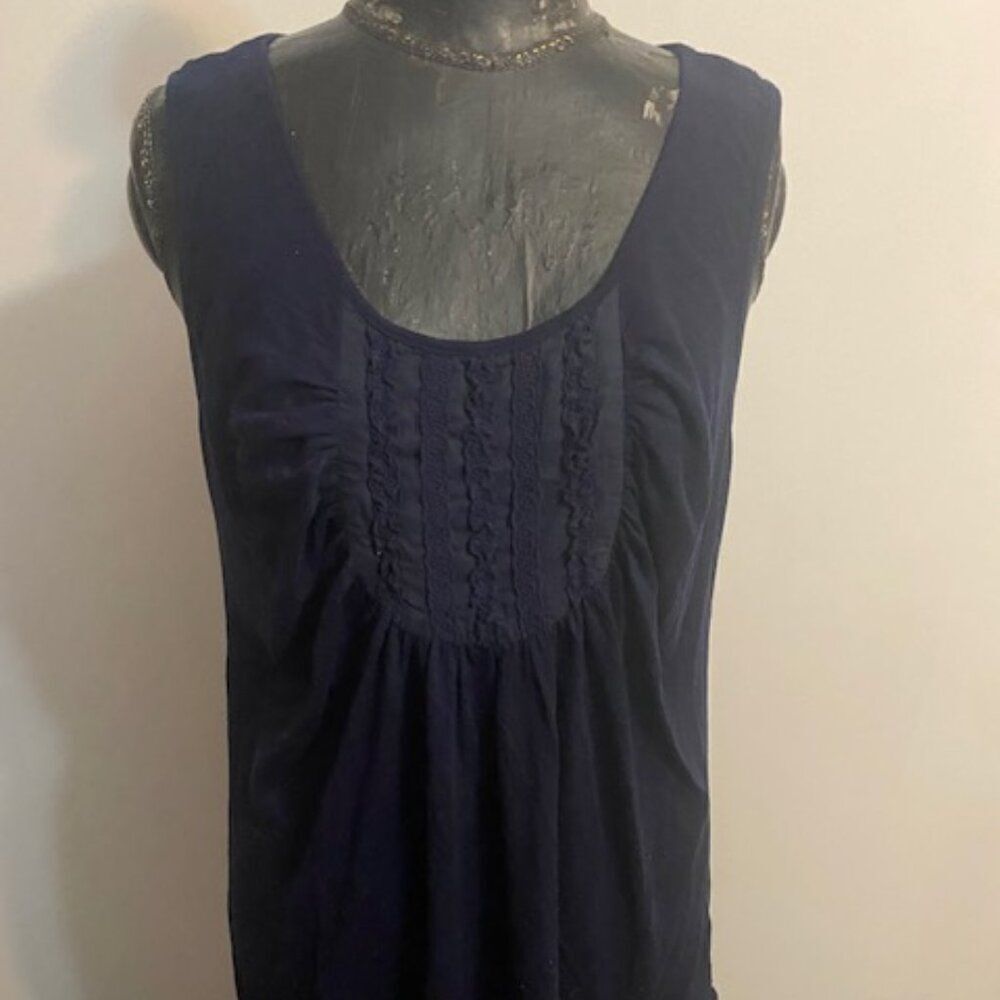 JohnPaulRichard Navy Blue smocked sleeveless tunic, size L